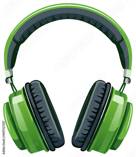 Modern green over ear headphones vector graphic for music and audio