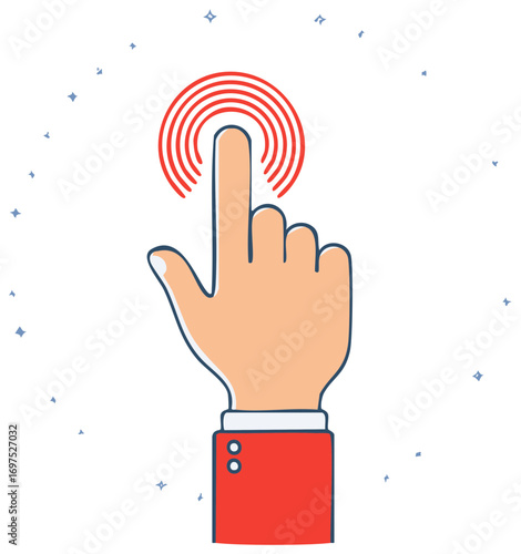 Stylized hand finger touching tapping clicking virtual button digital interface icon illustration