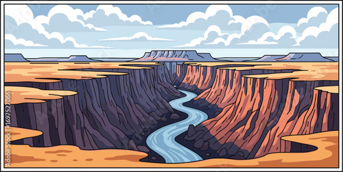 River Flowing Through Deep Canyon with Rocky Cliffs