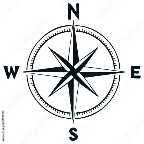 Navigation Compass Rose Showing North South East and West Directions