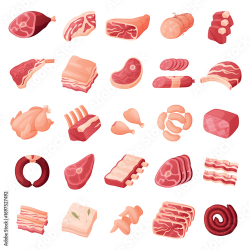 Meat Product and Food Item from Butchery Shop Vector Set