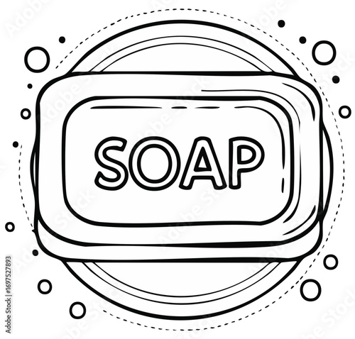 Bar of Soap Bubble Ring Illustration Hand Drawn Outline for Hygiene Related Design
