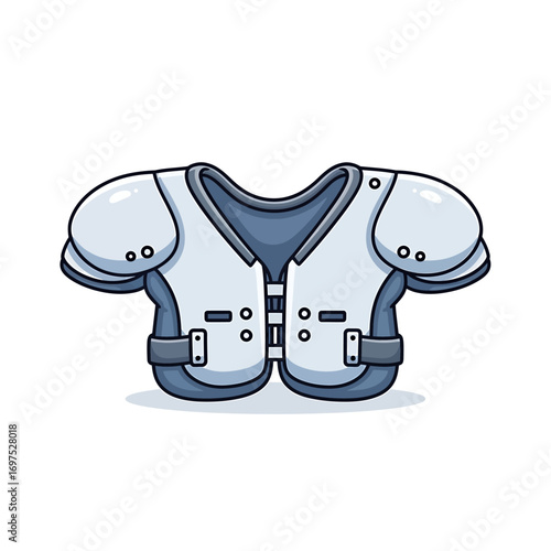 Cartoon illustration of a light gray and dark blue football shoulder pads.