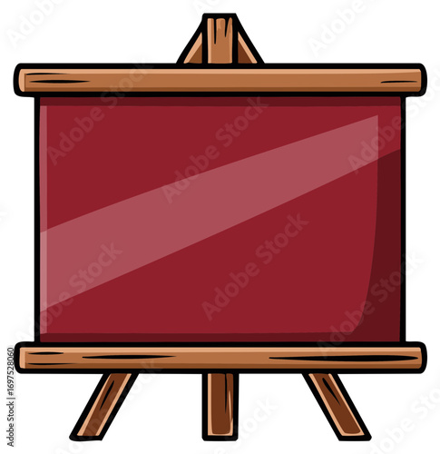 Hand drawn illustration of a wooden easel with a red display surface