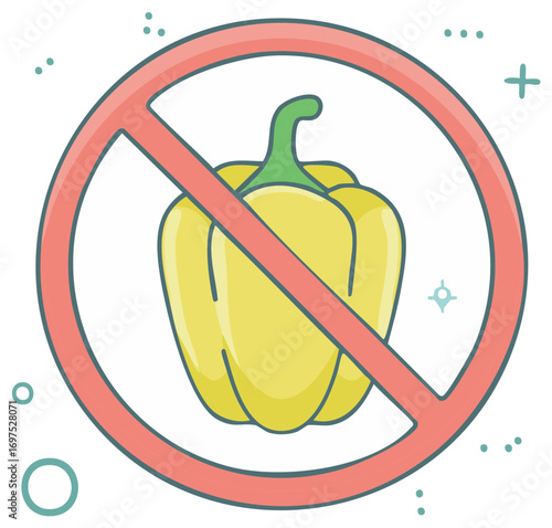 No Bell Pepper Sign Vector Icon for Food Allergy and Intolerance
