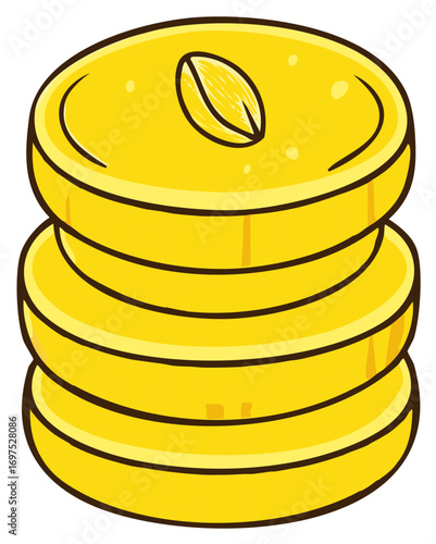 Stack of gold coins with a subtle sheen and a distinctive central slot