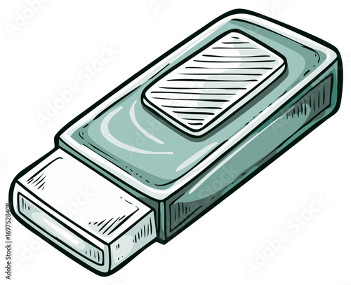 Hand drawn illustration of a rubber eraser for school or office supplies.