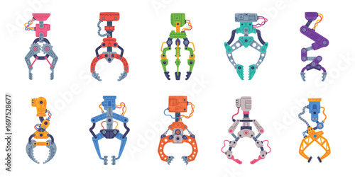 Mechanical Grips and Grabbing Machine Robotic Tool Vector Set