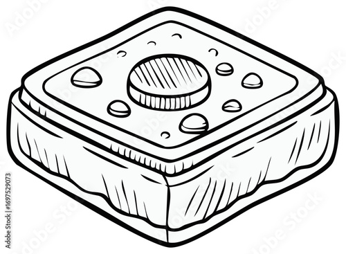 Isometric illustration of a stylized sweet pastry with a circular element and details.