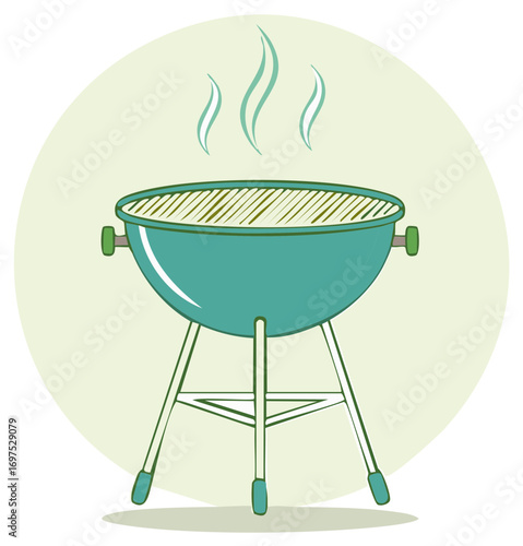 Outdoor Barbecue Grill With Rising Steam Ready for Cooking Food