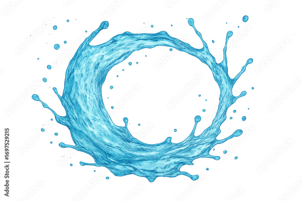 Fototapeta premium Refreshing blue water forming a dynamic circular splash, ideal for highlighting designs or text on a transparent background
