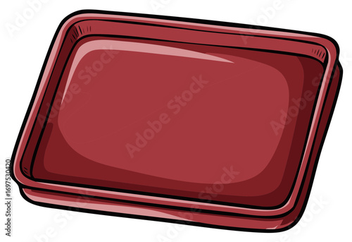 Red rectangular container illustration. Food tray for serving, vector design, isolated.