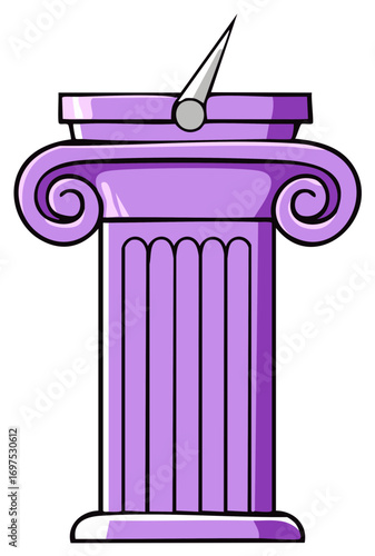 Ancient sundial on a purple Ionic column vector illustration