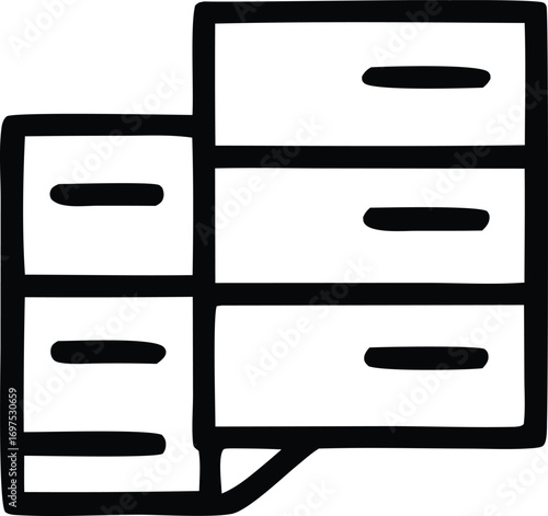 Simple line drawing of a filing cabinet storage unit with multiple drawers ideal for organization and office themes