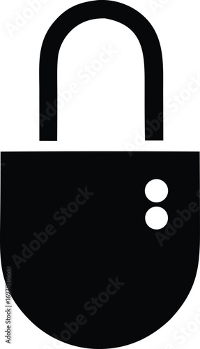 Simple black silhouette of a padlock security symbol with closed shackle ideal for digital security and protection concepts
