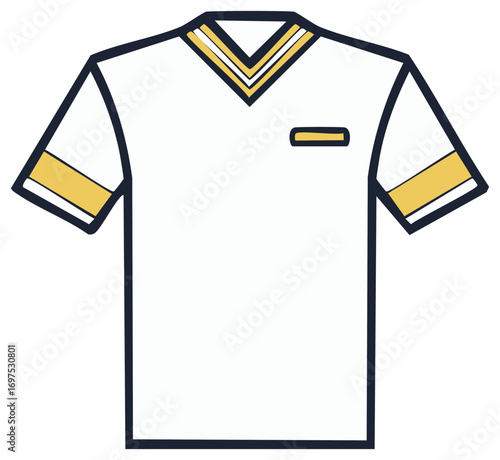Vector illustration of a v-neck shirt with gold stripes, graphic style