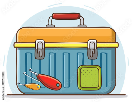 Vintage Fishing Tackle Box with Lures and Bait Box Attached for Outdoor Activity