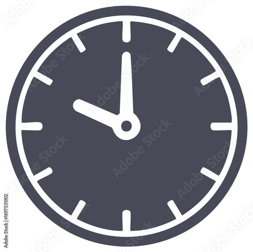 Simple flat design icon of a round analog clock showing ten o'clock, a symbol of time and schedule