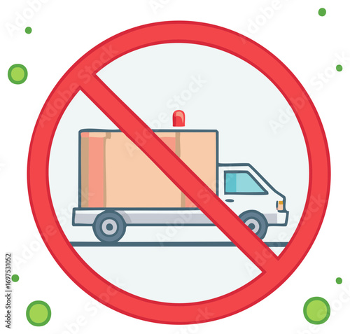 No delivery truck symbol with red prohibition sign and dots