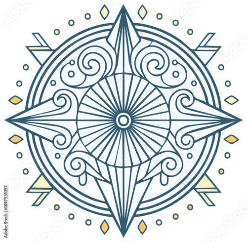 Ornamental stylized nautical star compass emblem with decorative flourishes.