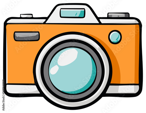 Cartoon camera illustration orange lens design