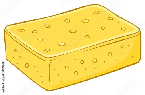 Bright yellow cartoon cheese block with distinctive holes dairy product illustration