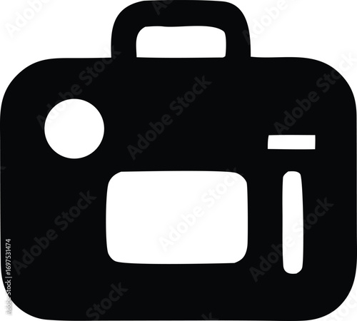 Simple icon representing a suitcase or briefcase with a handle and compartments suitable for travel or business concepts