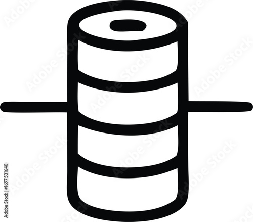 Simple cylinder icon with horizontal bar representing a reel or spool for graphics and design projects
