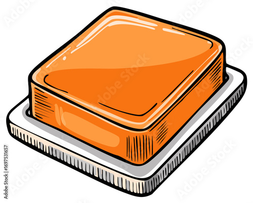 Bright Orange Bar Soap on White Dish Cleanliness Hygiene Bathroom Essential Illustration