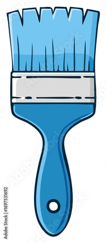 Stylized cartoon of a blue paintbrush with bristles and a handle featuring a hole