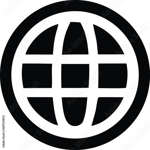 Global network symbol simple black and white globe icon representing internet connection and worldwide communication technology