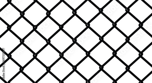 Geometric pattern of a black chain link fence against a white background