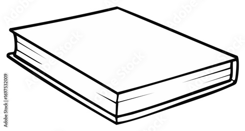 Simple black and white line art drawing of a closed book for learning and literature concepts