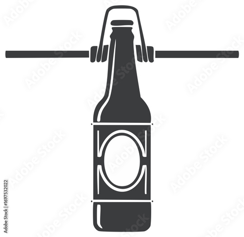 Stylized Beer Bottle Silhouette with Swing Top and Decorative Label Graphic, Beverage Container Icon