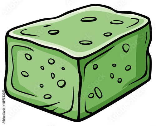 Green cartoon cube with bubbly texture and rounded edges