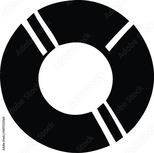 Minimalist black and white ring shape graphic with internal circle and segmented outer design elements for modern visual applications