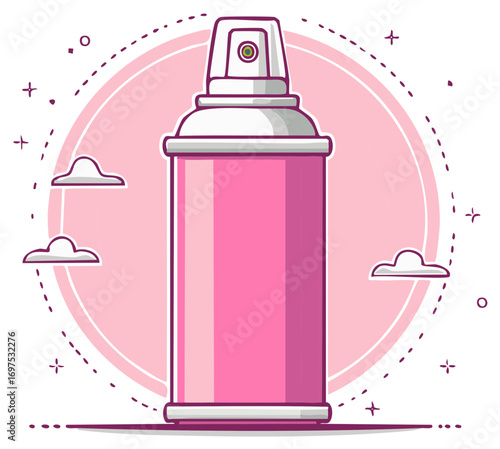 Vibrant Pink Aerosol Spray Can Illustration with Decorative Background Elements