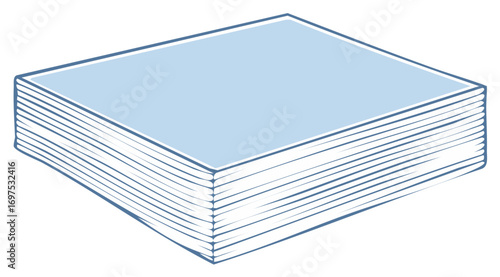 Stack of paper with blue cover page and outlined edges artistic illustration