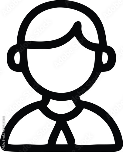 Simple icon of a person with short hair and ears outline for profile or user representation