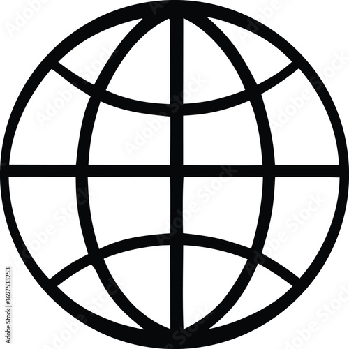 Simple black and white globe icon representing global connectivity technology and the internet world wide web