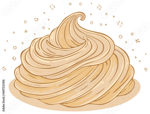 Elegant Creamy Pastry Illustration with Swirling Icing and Sprinkles