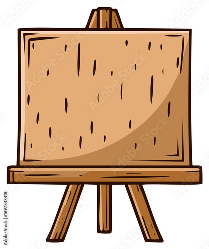Empty easel on tripod stand for art creation and display of visual works with blank canvas