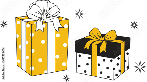 Two beautifully wrapped gift boxes with festive bows, ready for celebration and surprise.