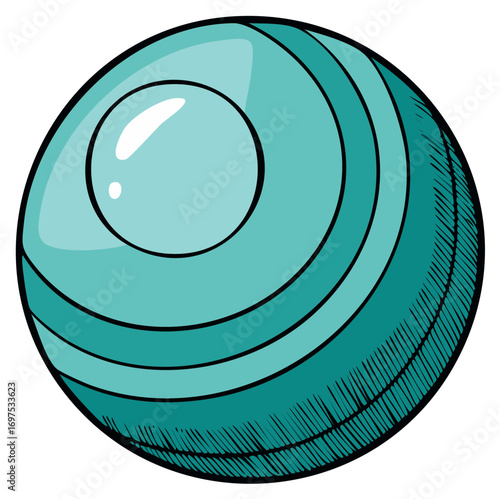 Cartoon Style Turquoise Fitness Ball with Shadow Pattern and Shiny Spot