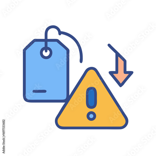 Price markdown tag symbol with warning icon representation