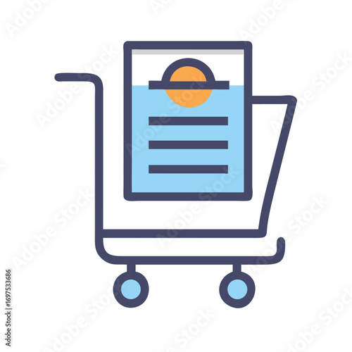 Shopping cart with order list isolated on black background