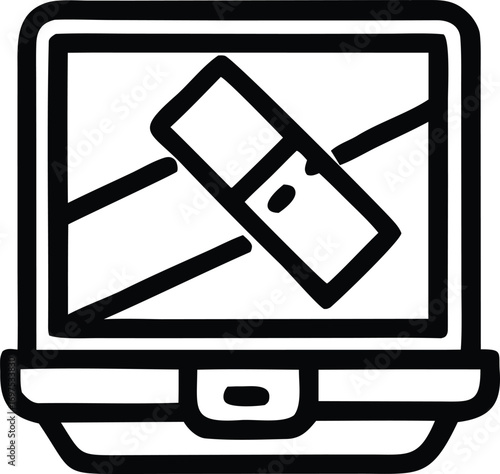 Damaged laptop screen icon representing computer repair service and technology malfunction symbol for digital device issues