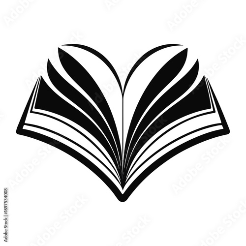 Open book with fanned pages, symbolizing knowledge and education, isolated on white background