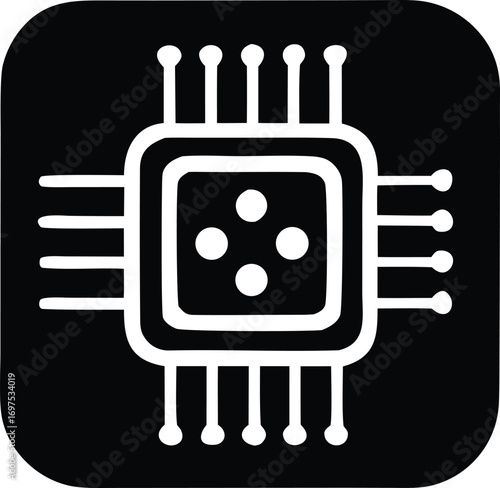 Digital microchip processor icon technology symbol square chip electronic component symbol computing hardware graphic