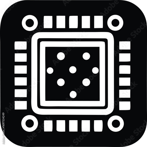 Modern microchip symbol icon representing advanced technology and computer processing power for digital applications